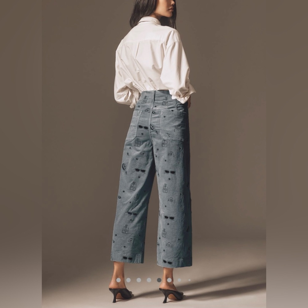Anthropologie The Colette Crop Wide Leg Embroidered Corduroy Pants by Maeve - Picture 5 of 12